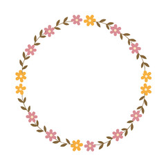 Obraz premium Floral wreath with pink and yellow flowers
