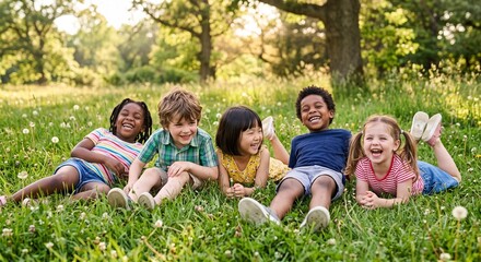 Fototapeta premium Happy Children Relaxing In Nature