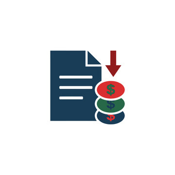 Document and dollar coins icon for financial cost reduction vector, isolated on white background. editable icon