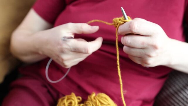 Slow knitting in progress for mindful digital detox at home, cozy warm scene