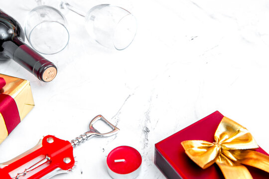 concept Valentine Day with wine top view mock up