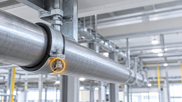 Fastener Bolt Mounting and Structural Defect, Detailed Structural Analysis of Overhead Pipe Support Clamp Installation, 3d rendering
