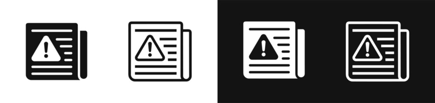 Warning and alert document icons set