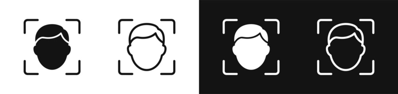 Human face recognition biometric scan ID icon vector set