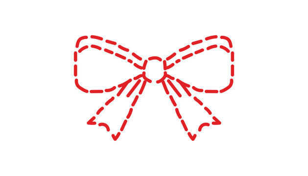 Stitched ribbon bow vector icon with dashed outline detail. Decorative hand drawn embroidery seam line art element for gift tag, greeting card, invitation and sewing craft design.