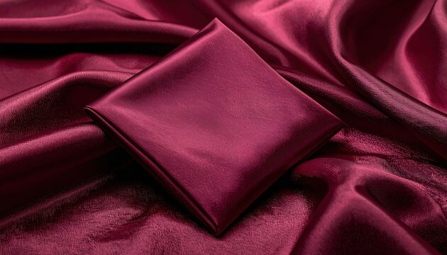 Burgundy satin pocket square handkerchief with smooth luxurious folds