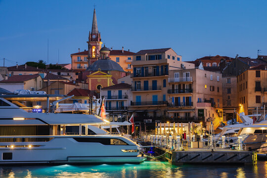 Harbour at Calvi at Dawn with yachts and historic buildings