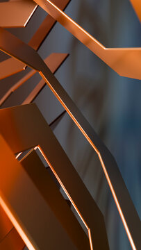 Abstract geometric orange metallic lines in a modern art pattern