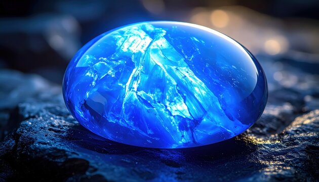 Moonstone cabochon with glowing blue sheen and polished gemstone texture