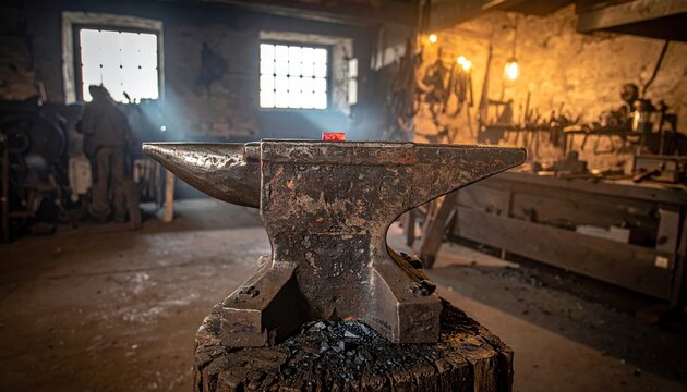 Polished metal anvil viewed from the side for blacksmith workshop concepts