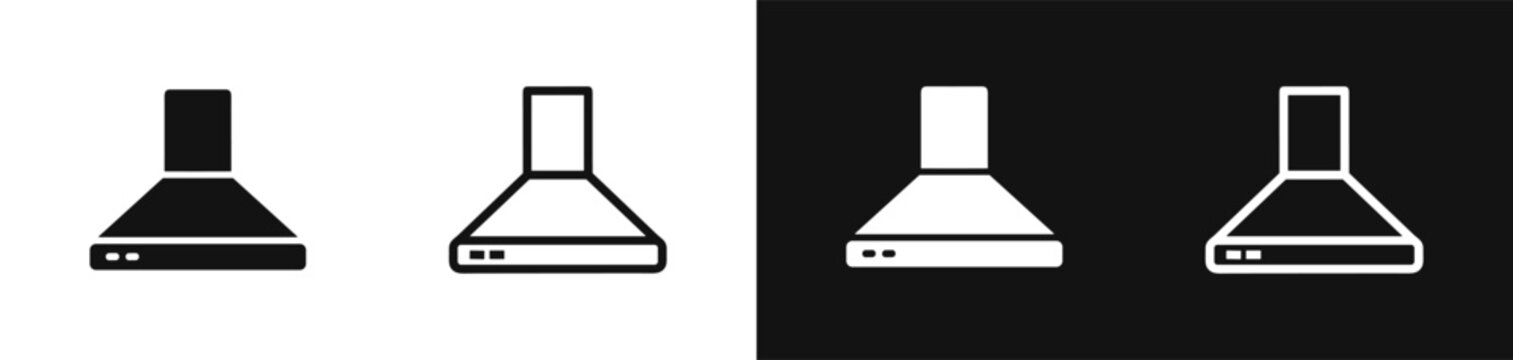 Kitchen hood icon set with extractor fan and vent in line style and glyph style vector illustration
