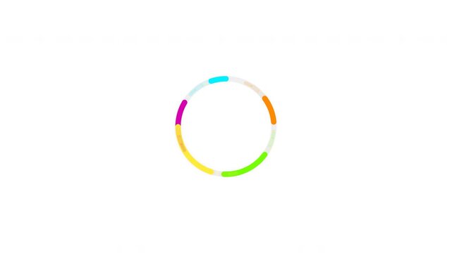 Minimalist circular preloader with colorful segmented curved lines on a clean white background, representing progress and digital loading, ideal for website interface design and app development.