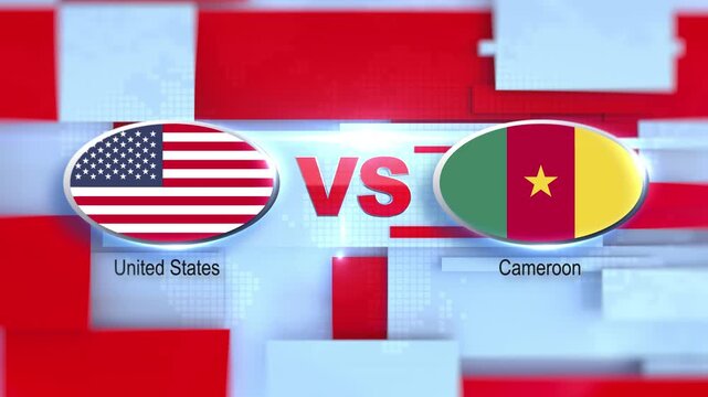 USA VS Cameroon flag animation geopolitical conflict, global politics and international crisis news concept, political analysis and broadcast news background