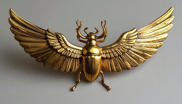 Golden winged scarab beetle pendant with ancient Egyptian styling