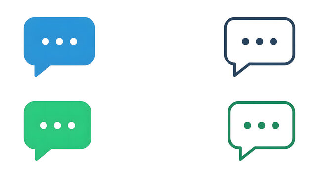 Set of flat and outline chat bubble icons for communication and digital messaging interface design transparent background