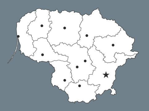 Detailed Vector Map of Lithuania with Administrative Divisions, Major Cities, and Capital City Vilnius