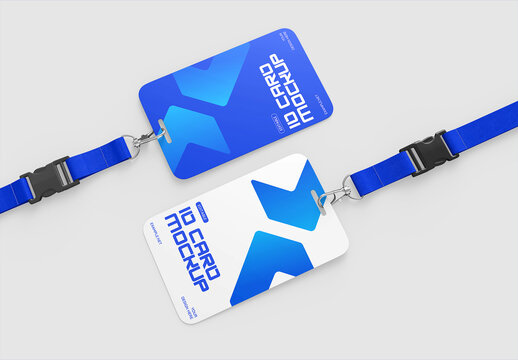 Corporate Employee ID Card Mockup with Blue Lanyard