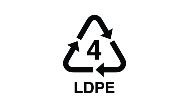 Recycling symbol four representing low density polyethylene plastic in a clean simple black vector graphic illustration