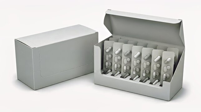 White Medicine Box With Open Blister Packs of Tablets