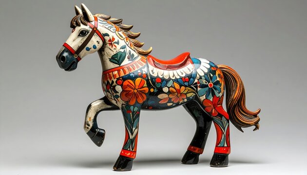 Traditional Swedish Dala horse folk art souvenir with colorful painted decoration