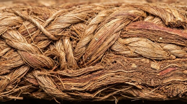 coconut coir biodegradable packaging Close-up of tightly twisted and braided natural fiber rope texture