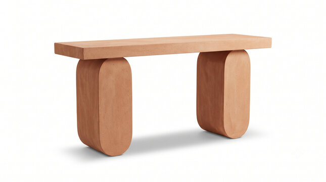 Monolithic Terracotta Ceramic Console Table Isolated on White Background
