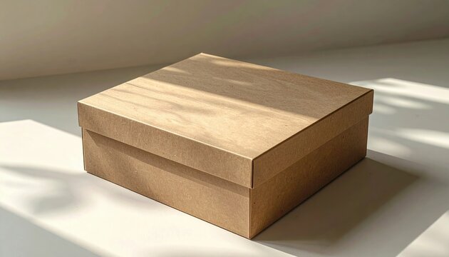 Closed brown kraft paper box with thumb notch and simple packaging design