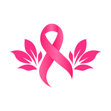 Breast Cancer Awareness PNG Graphic Featuring Pink Ribbon and Pink Leaves on Transparent Background