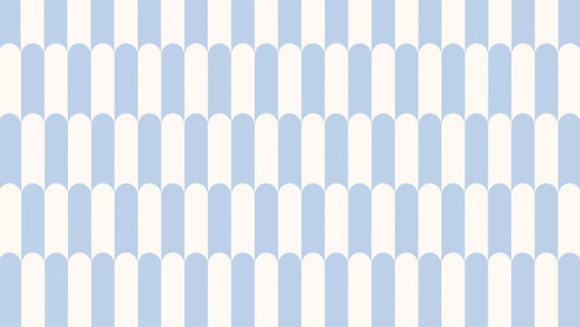 Pastel Blue Scalloped Arch Stripe Pattern, Geometric Scale Tile Texture Seamless Background on Cream, Vector Illustration   