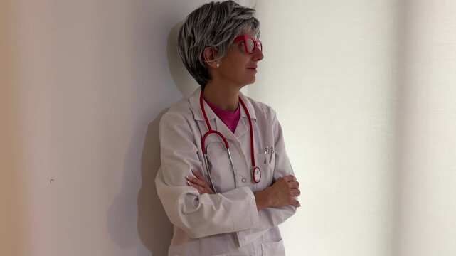 Doctora veterana tomando un descanso con los brazos cruzados