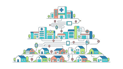 Obraz premium Smart City Healthcare Network with Connected Houses and Hospitals