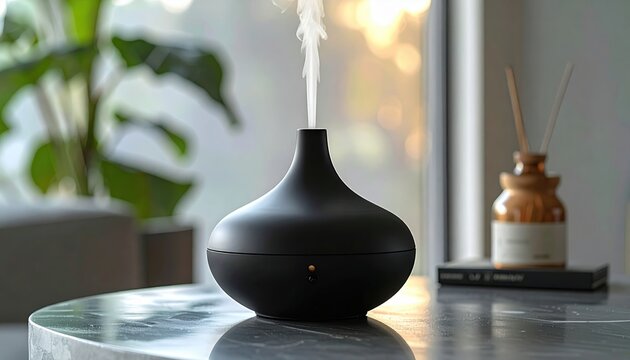 Minimalist matte black ceramic aromatherapy oil burner with simple rounded design