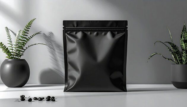 Black matte zipper pouch with premium minimalist packaging design