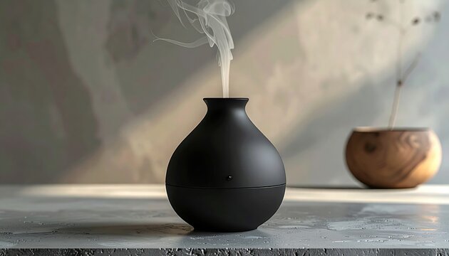 Minimalist matte black ceramic aromatherapy oil burner with simple rounded design