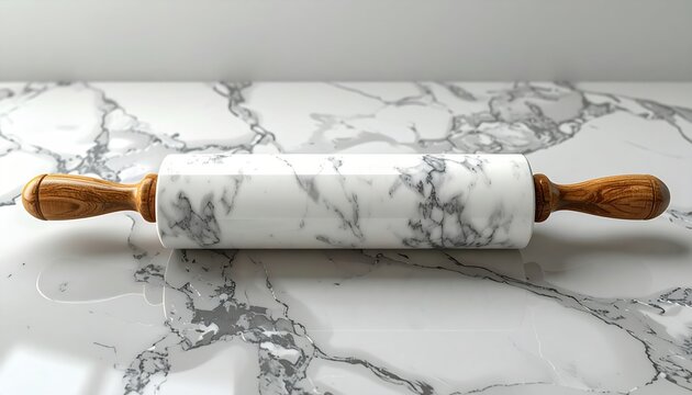 Marble rolling pin with wooden handles for elegant kitchen baking concepts
