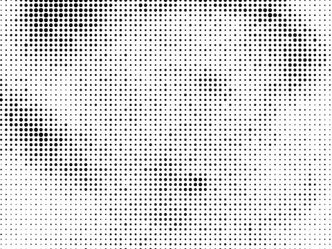 A black and white abstract halftone dot pattern creating a textured graphic design effect