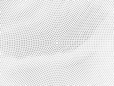 Abstract halftone pattern background with radial gradient of black dots isolated on white background