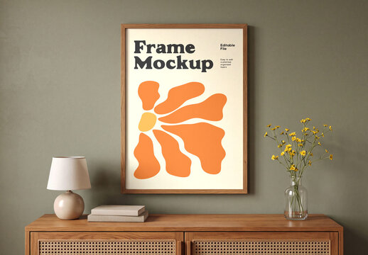 Wooden Wall Frame Poster Mockup
