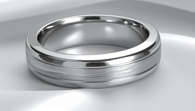 Brushed silver metallic wedding band ring with smooth matte finish