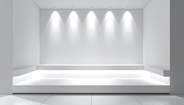 Empty white display niche with spotlights for minimalist product presentation