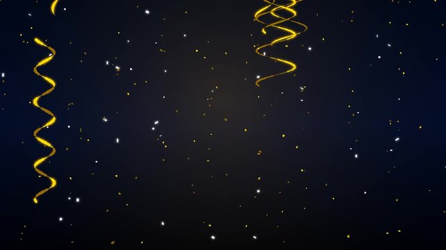 Golden spiral ribbons falling with glowing particles