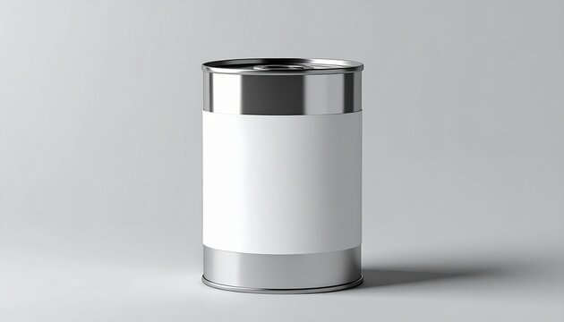Silver tin can with blank label for food packaging mockup