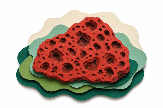 Red scoria volcanic rock with holes