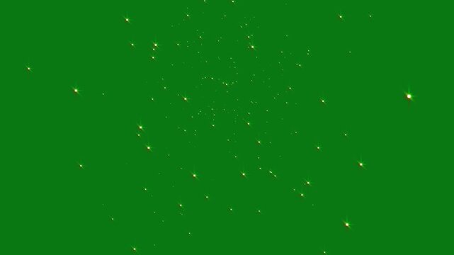 Twinkle stars line glitter sparkle animation with shining fairy sparkle burst, glowing starlight dust trail, magical twinkle particles, elegant 2d flat sparkle overlay green background. 4k video