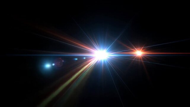 Dazzling light flares and reflections create a mesmerizing ambiance against a dark backdrop, evoking a sense of wonder and intrigue that captivates viewers visually and emotionally.