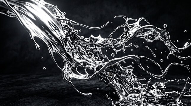 Futuristic Liquid Chrome Metal Abstract Background with Reflective 3D Waves