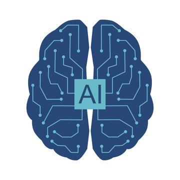 Concept of Artificial intelligence. AI digital brain on the circuit motherboard. Futuristic technology background. Vector illustration for banner and web template.