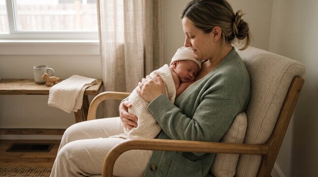 Mother holds her newborn during a quiet feeding