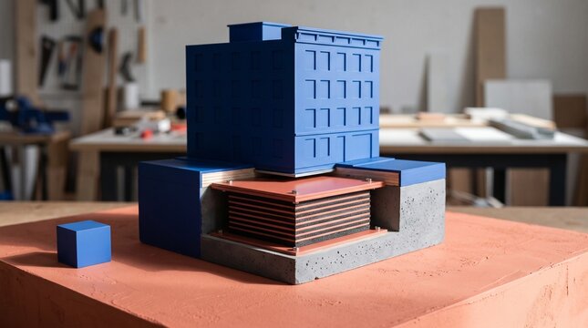 Cutaway model reveals layered seismic base isolation