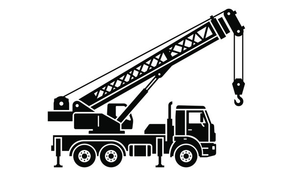 Mobile Truck Crane Construction Equipment Vector Illustration, Heavy Lifting Machinery, Hydraulic Boom Crane, Industrial Building and Engineering